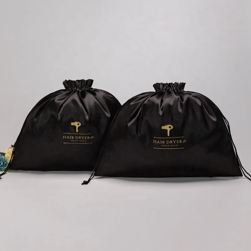 Black Satin Drawstring Pouch