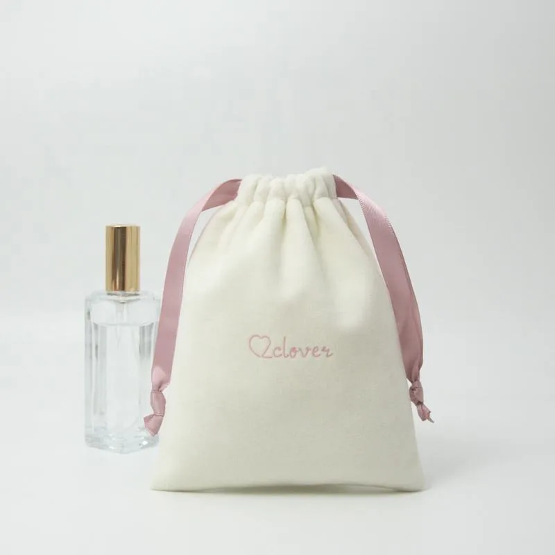 Cream Velvet Drawstring Pouch
