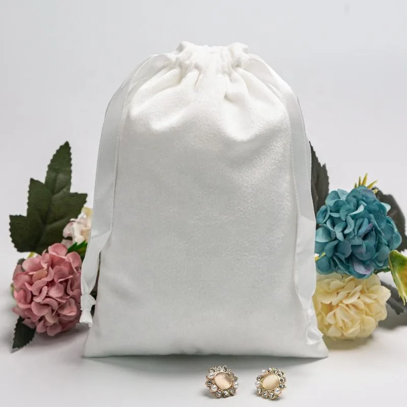 White Velvet Drawstring Pouch