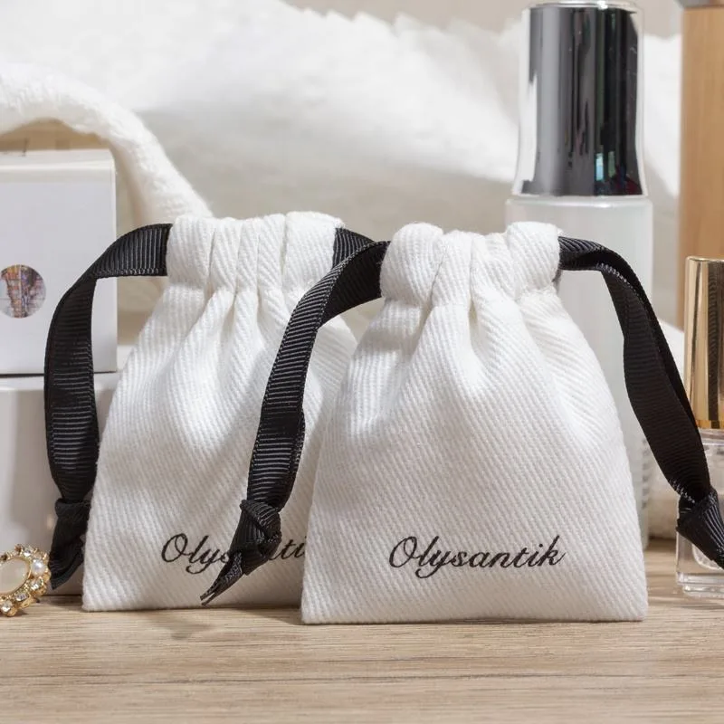 Cotton Drawstring Pouch with Ribbon