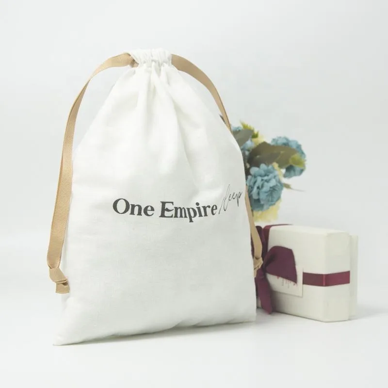 White Cotton Drawstring Pouch