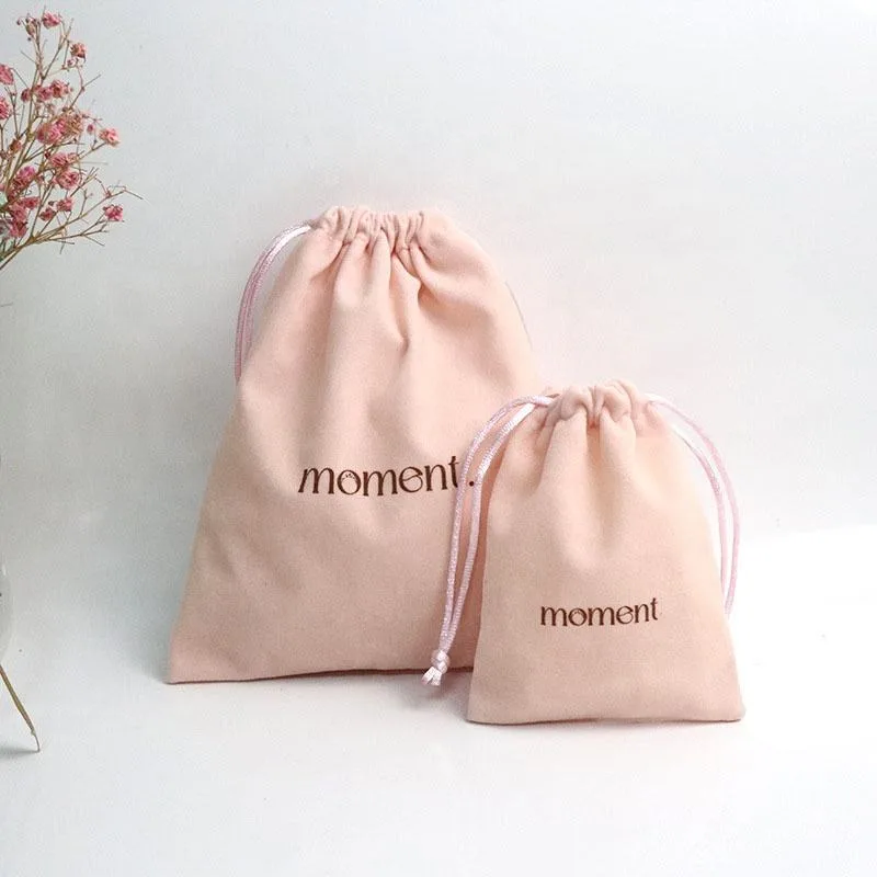 Pink Velvet Drawstring Pouch