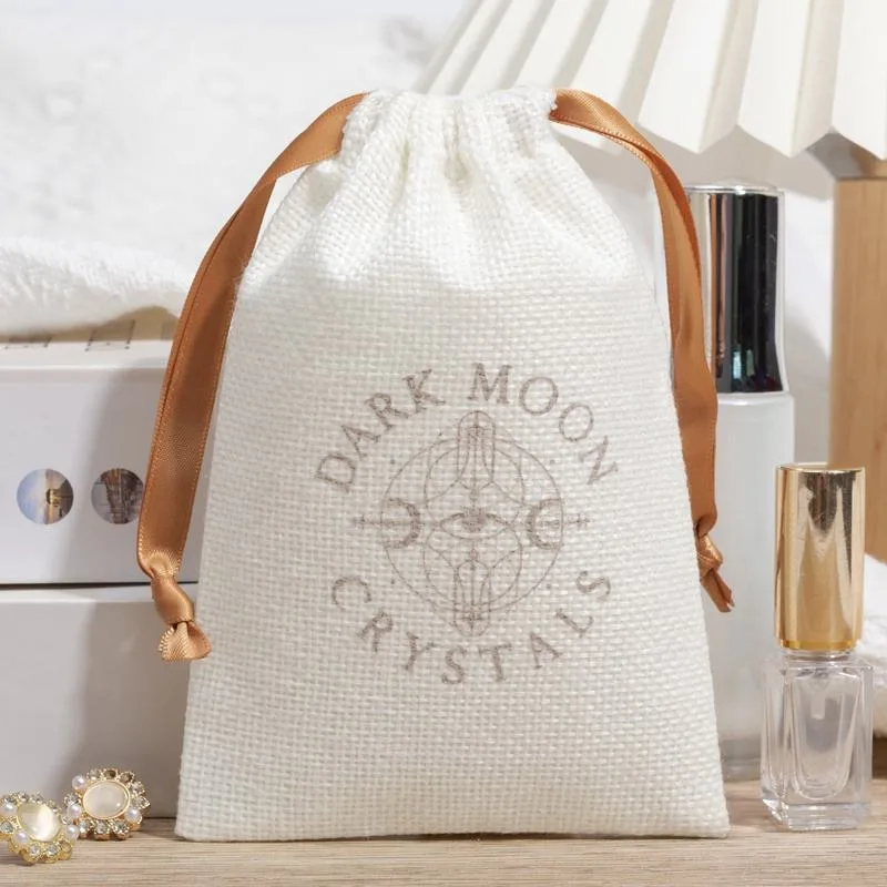 White Textured Fabric Drawstring Pouch
