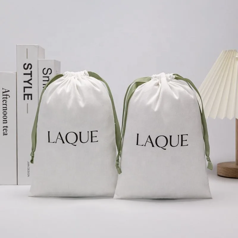 White Cotton Drawstring Pouch