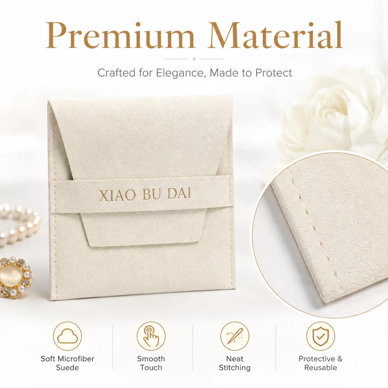 Cream Microfiber Envelope Pouch