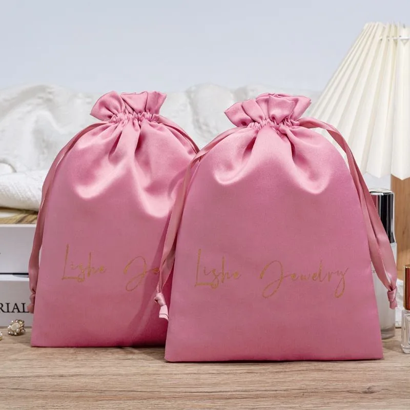 Pink Satin Drawstring Pouch