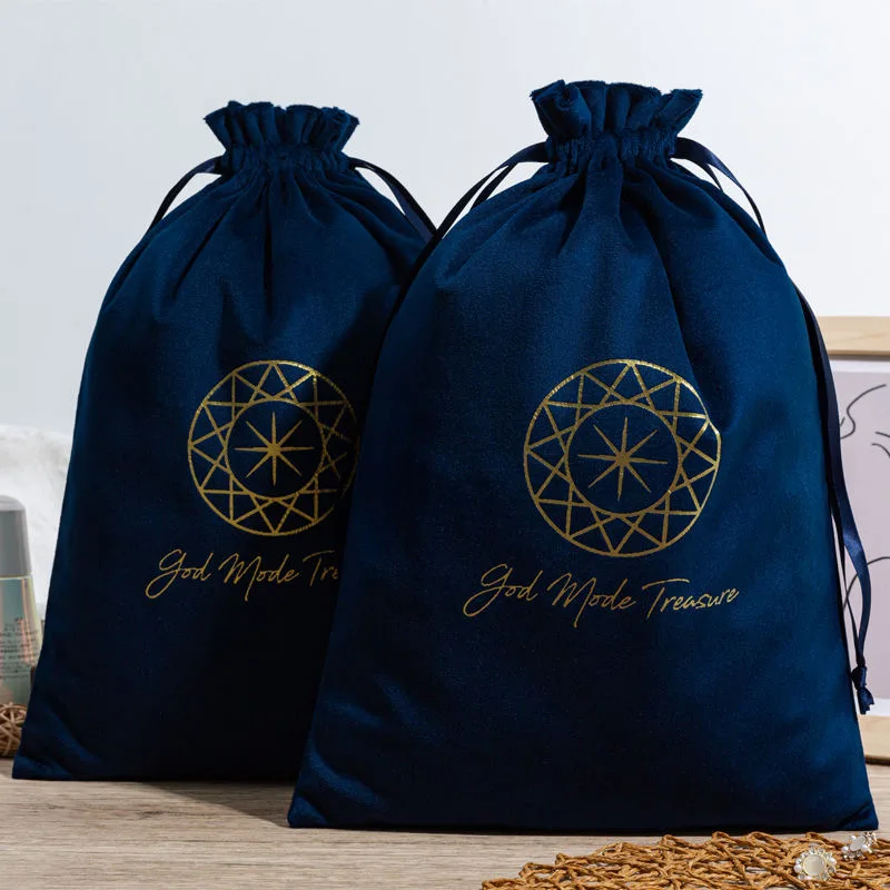 Navy Velvet Drawstring Pouch