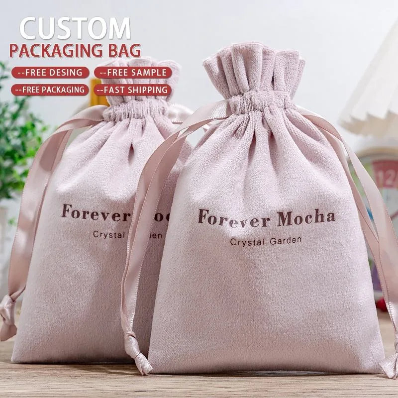 Pink Velvet Drawstring Pouch