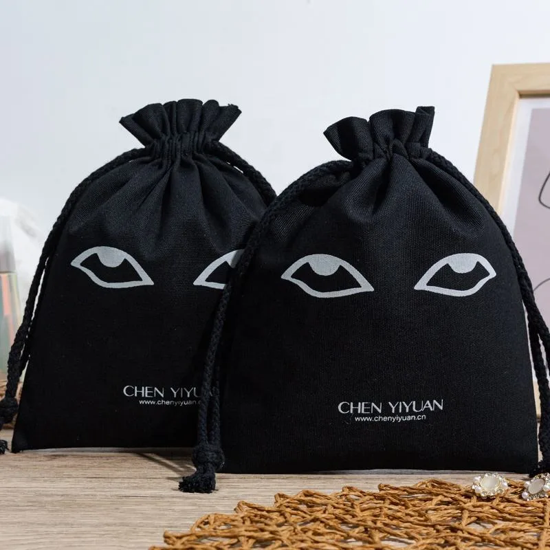 Black Cotton Drawstring Pouch