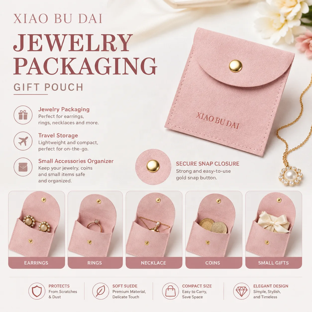 Pink Microfiber Envelope Pouch