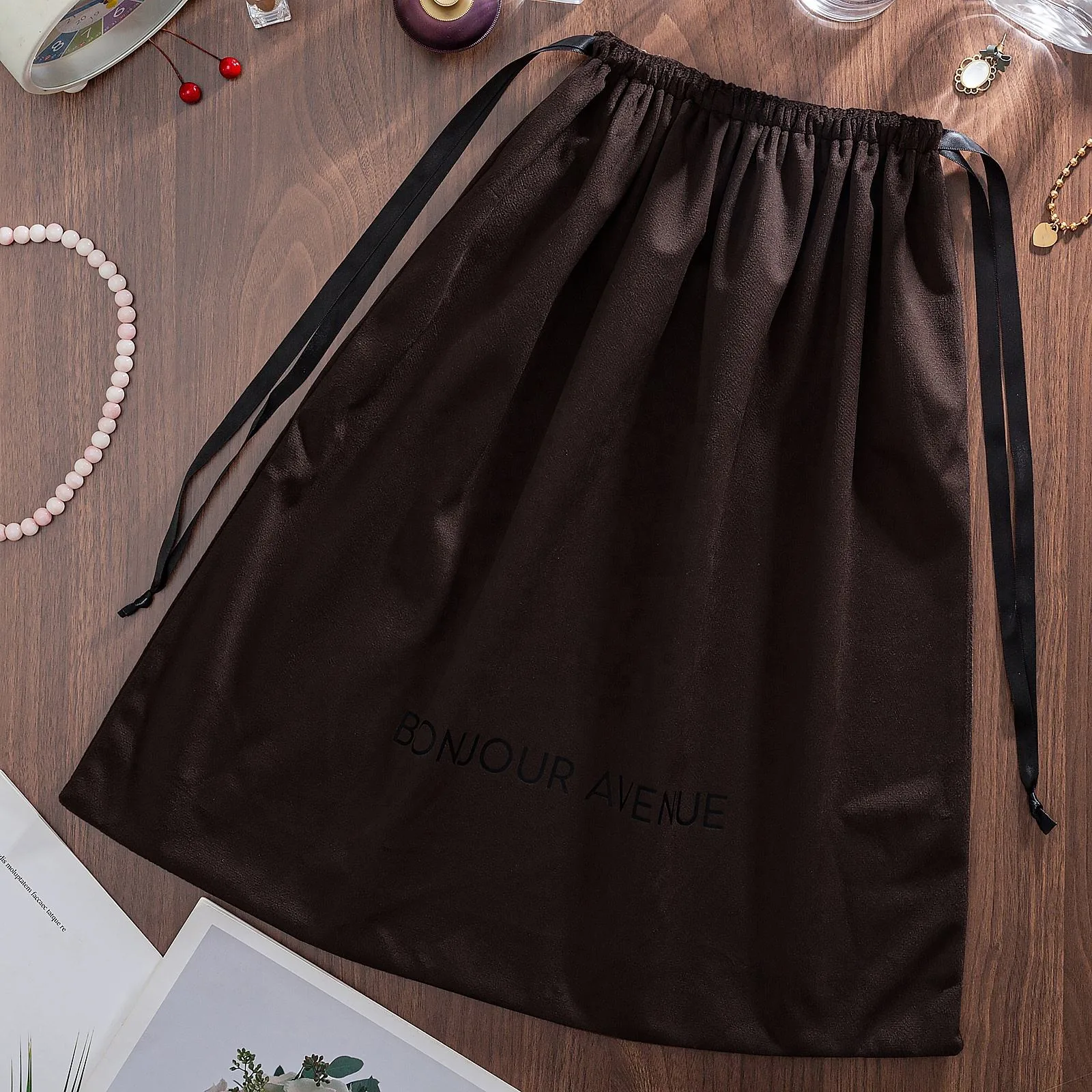 Black Velvet Drawstring Pouch
