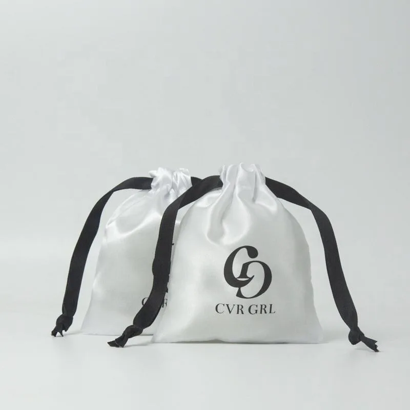 White Satin Drawstring Pouch