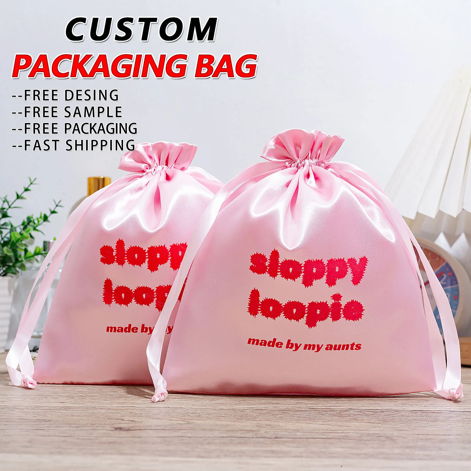Pink Satin Drawstring Pouch