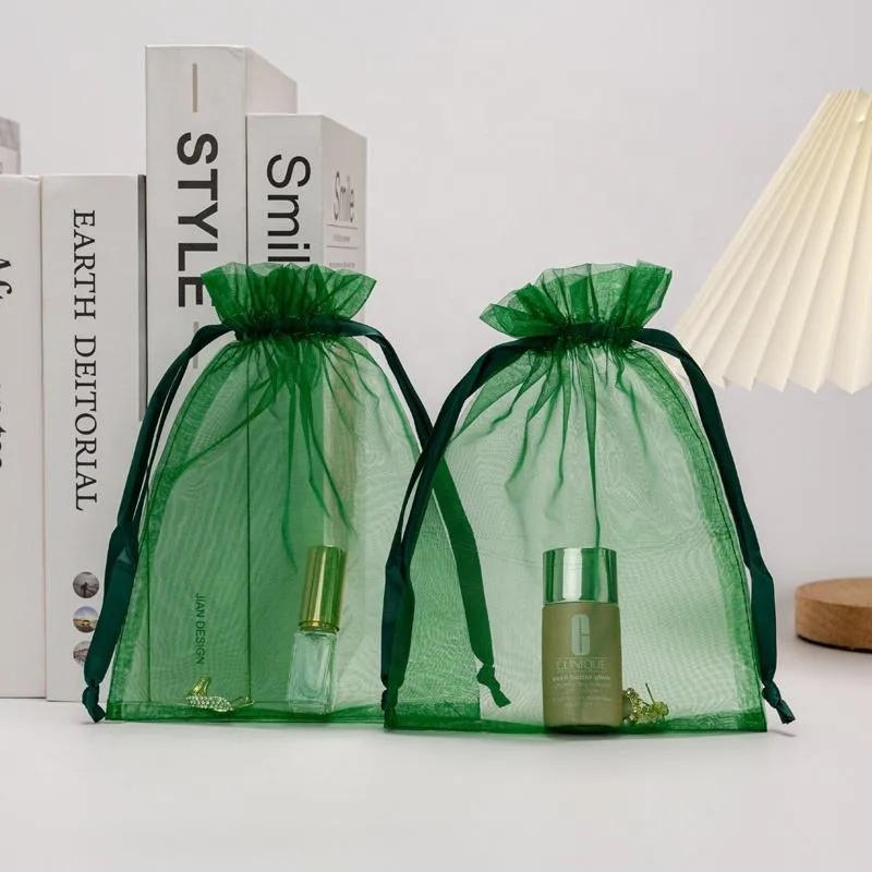 Green Organza Drawstring Pouch
