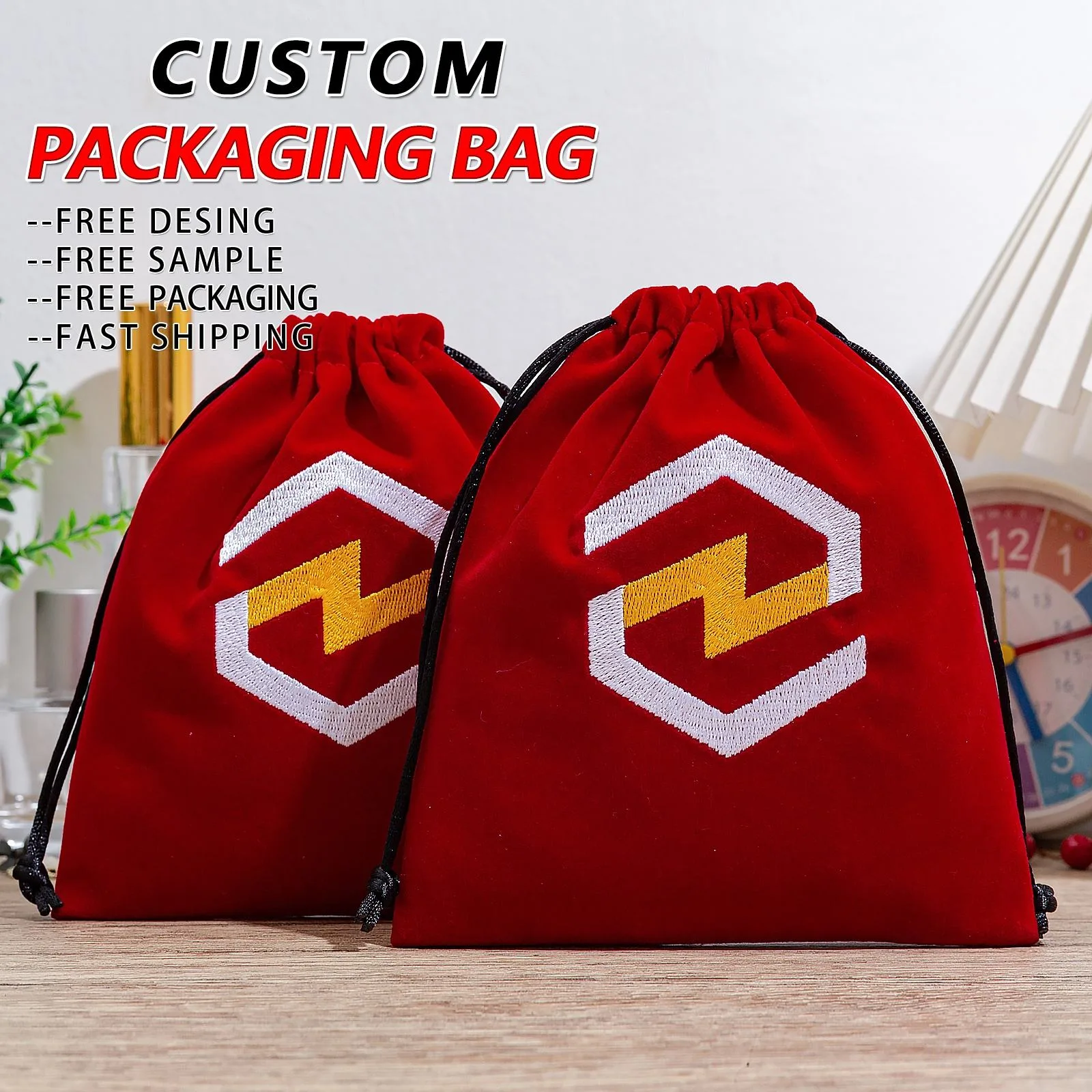 Red Velvet Drawstring Pouch