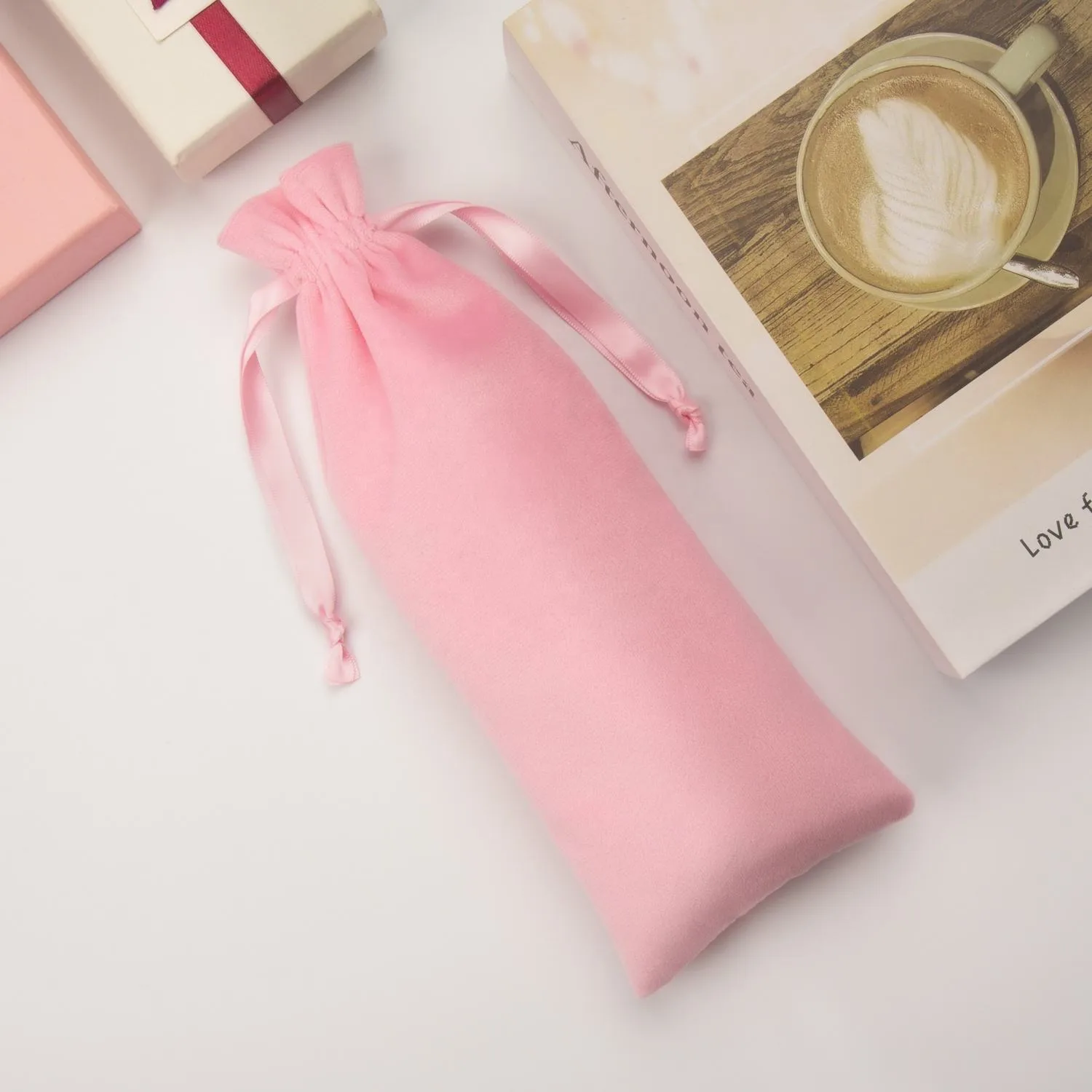 Cream Velvet Drawstring Pouch
