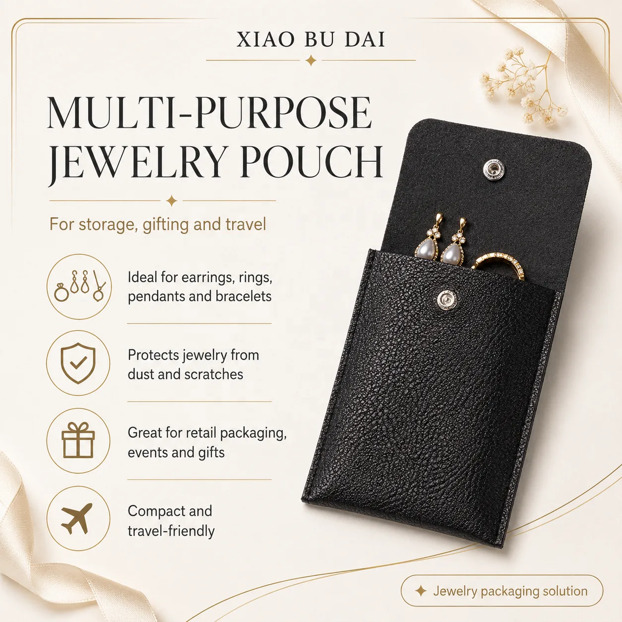 Black Leather-Look Envelope Pouch