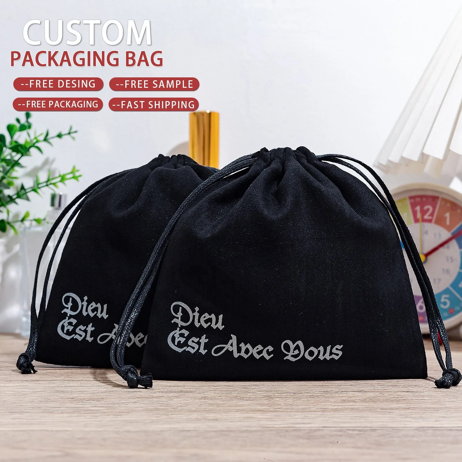 Black Microfiber Drawstring Pouch