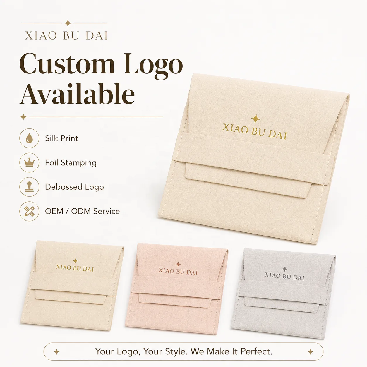 Cream Microfiber Envelope Pouch