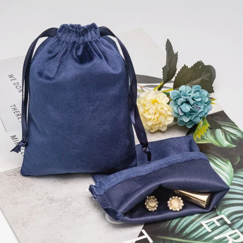 Blue Velvet Drawstring Pouch