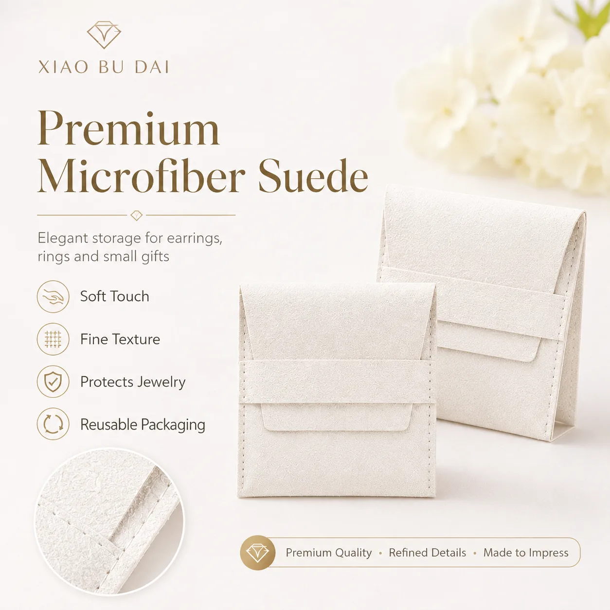 Cream Microfiber Envelope Pouch