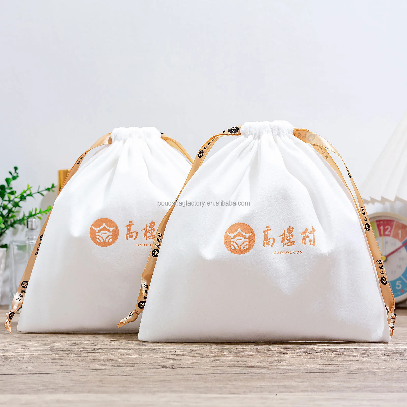 White Velvet Drawstring Pouch