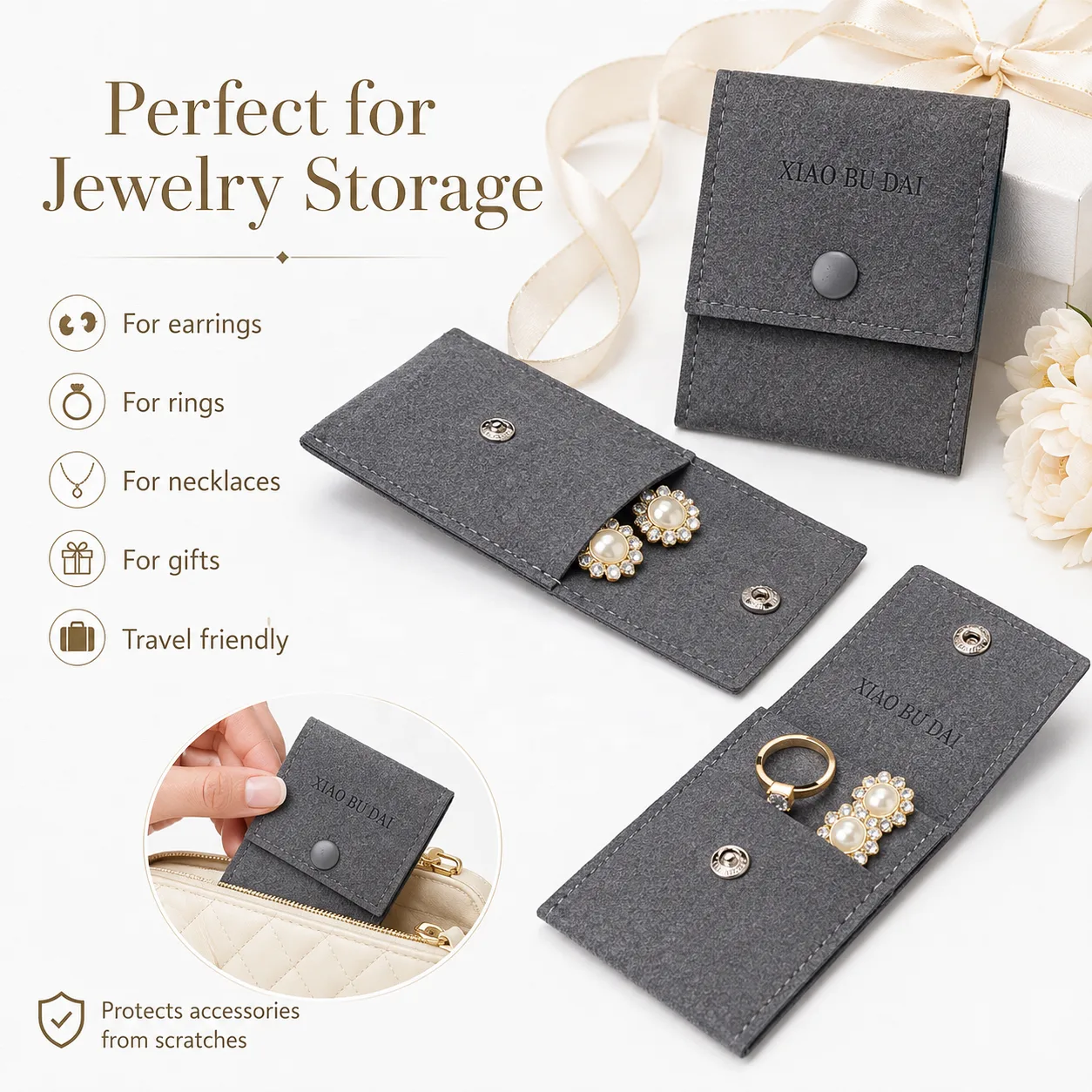 Gray Microfiber Envelope Pouch