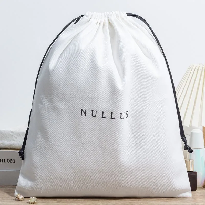 White Fabric Drawstring Pouch