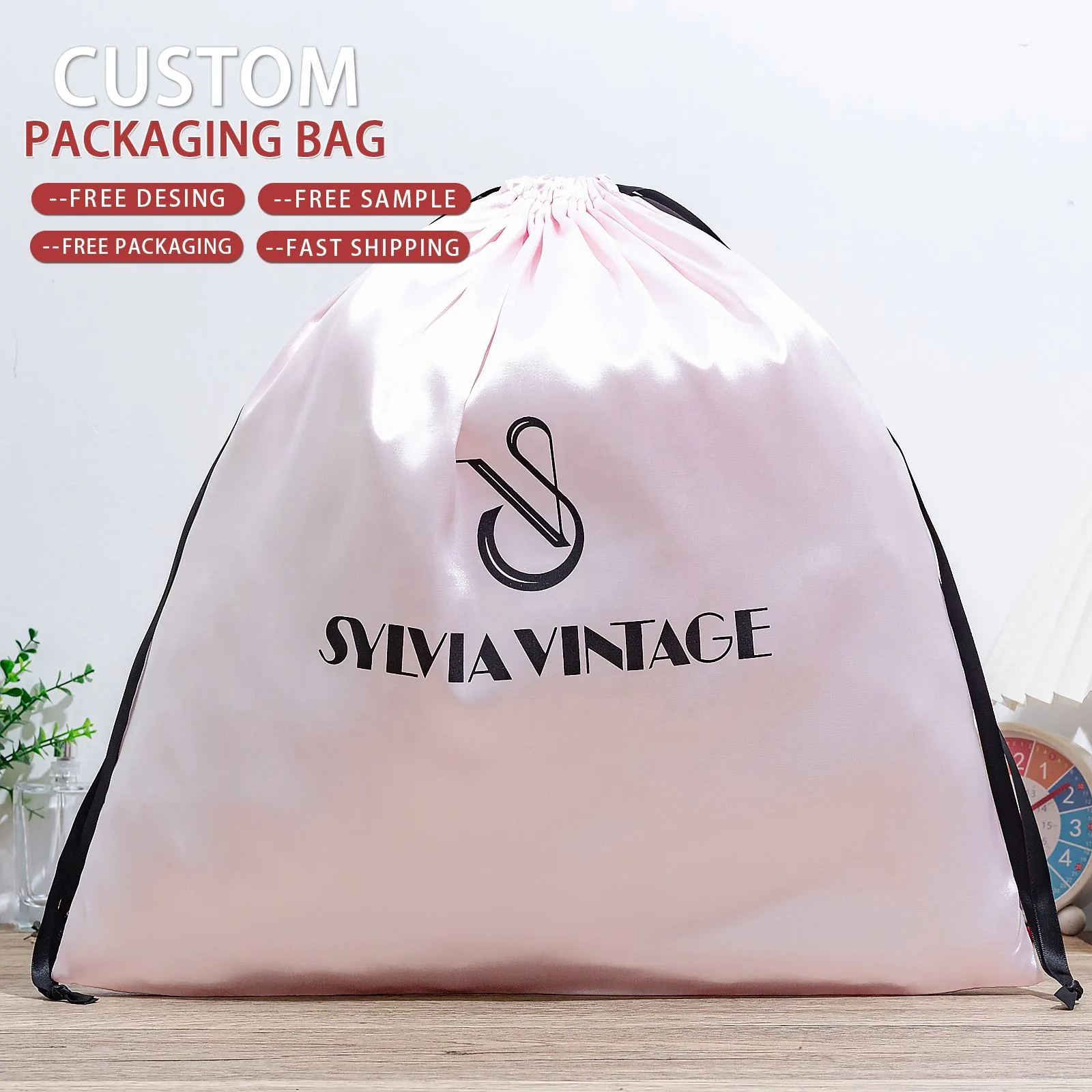 Pink Satin Drawstring Pouch