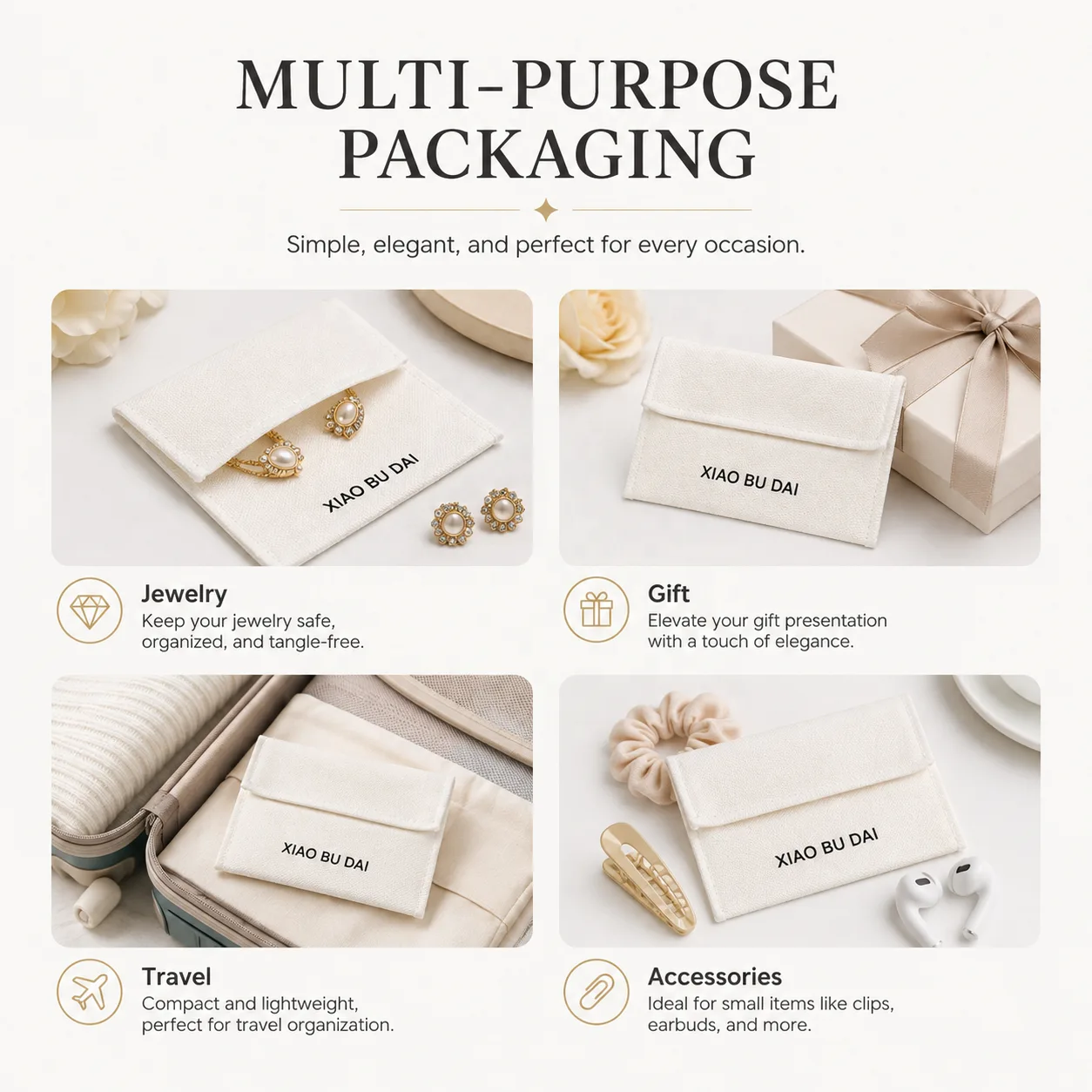 Cream Fabric Envelope Pouch