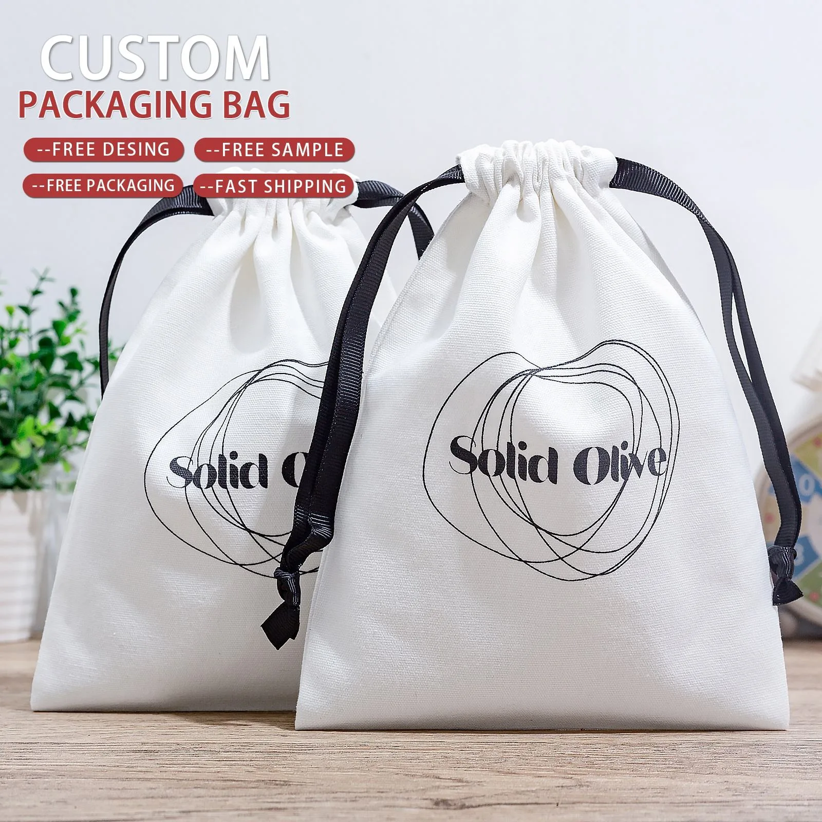White Cotton Drawstring Pouch