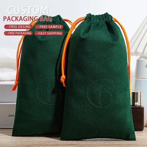 Green Velvet Drawstring Pouch