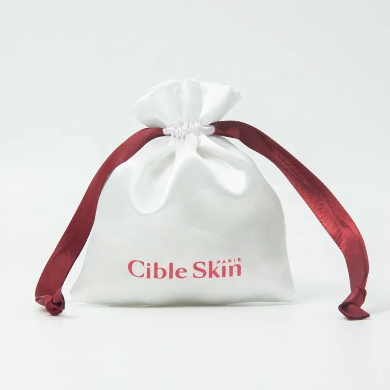 White Satin Drawstring Pouch