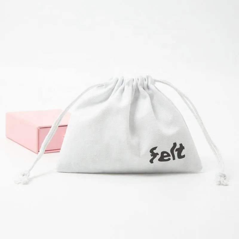 White Textured Fabric Drawstring Pouch