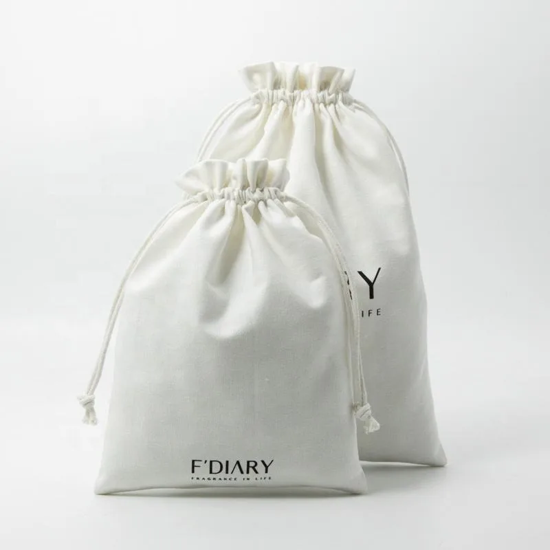 White Cotton Drawstring Pouch