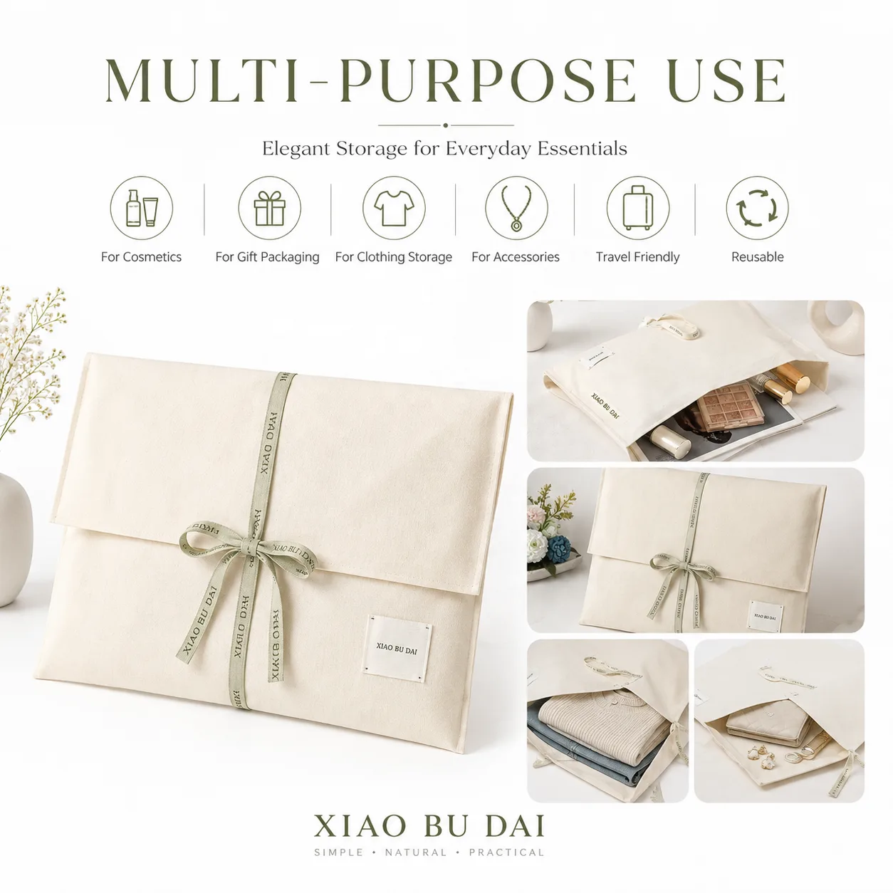 Sage Green Fabric Envelope Pouch