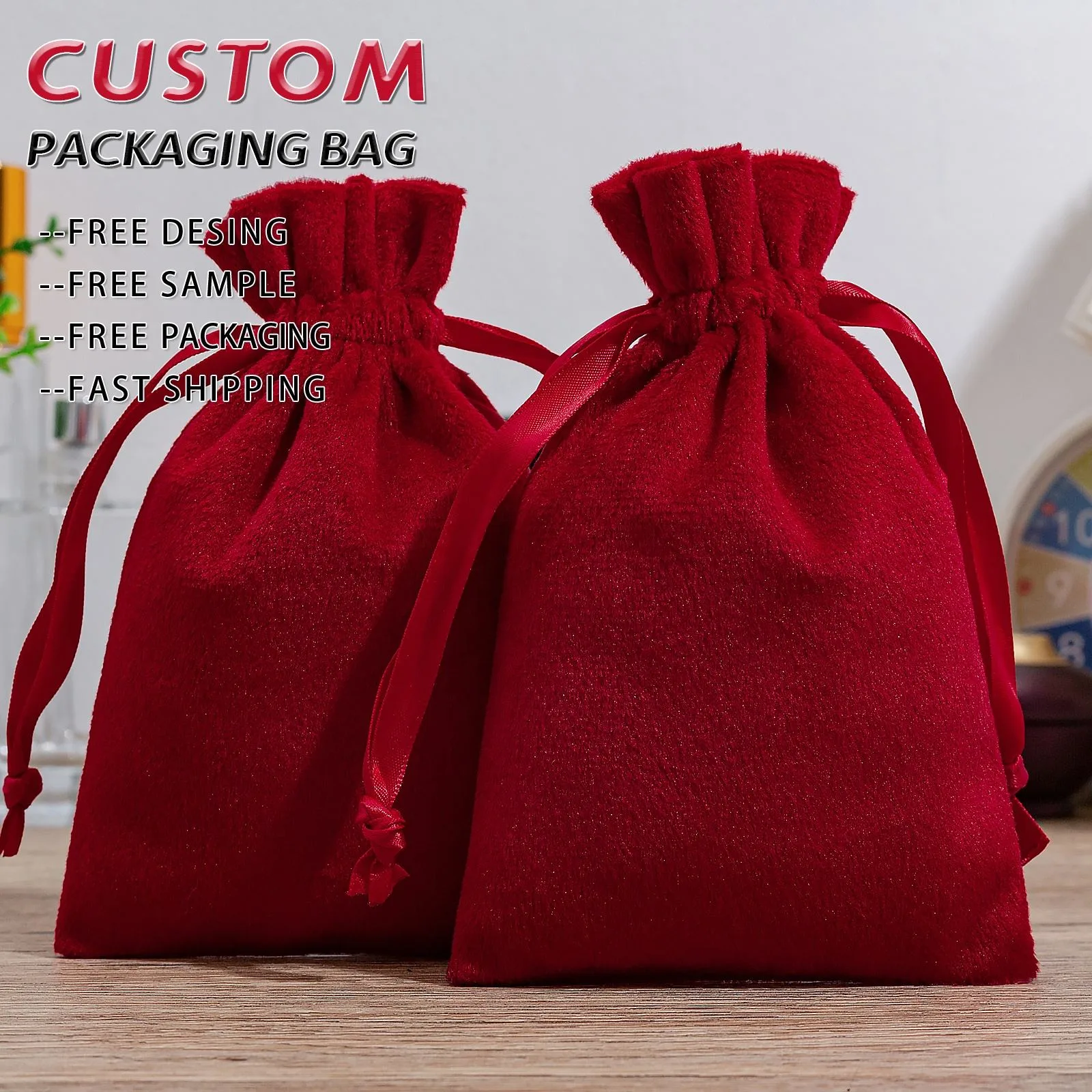 Red Velvet Drawstring Pouch