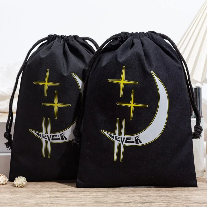 Black Cotton Drawstring Pouch