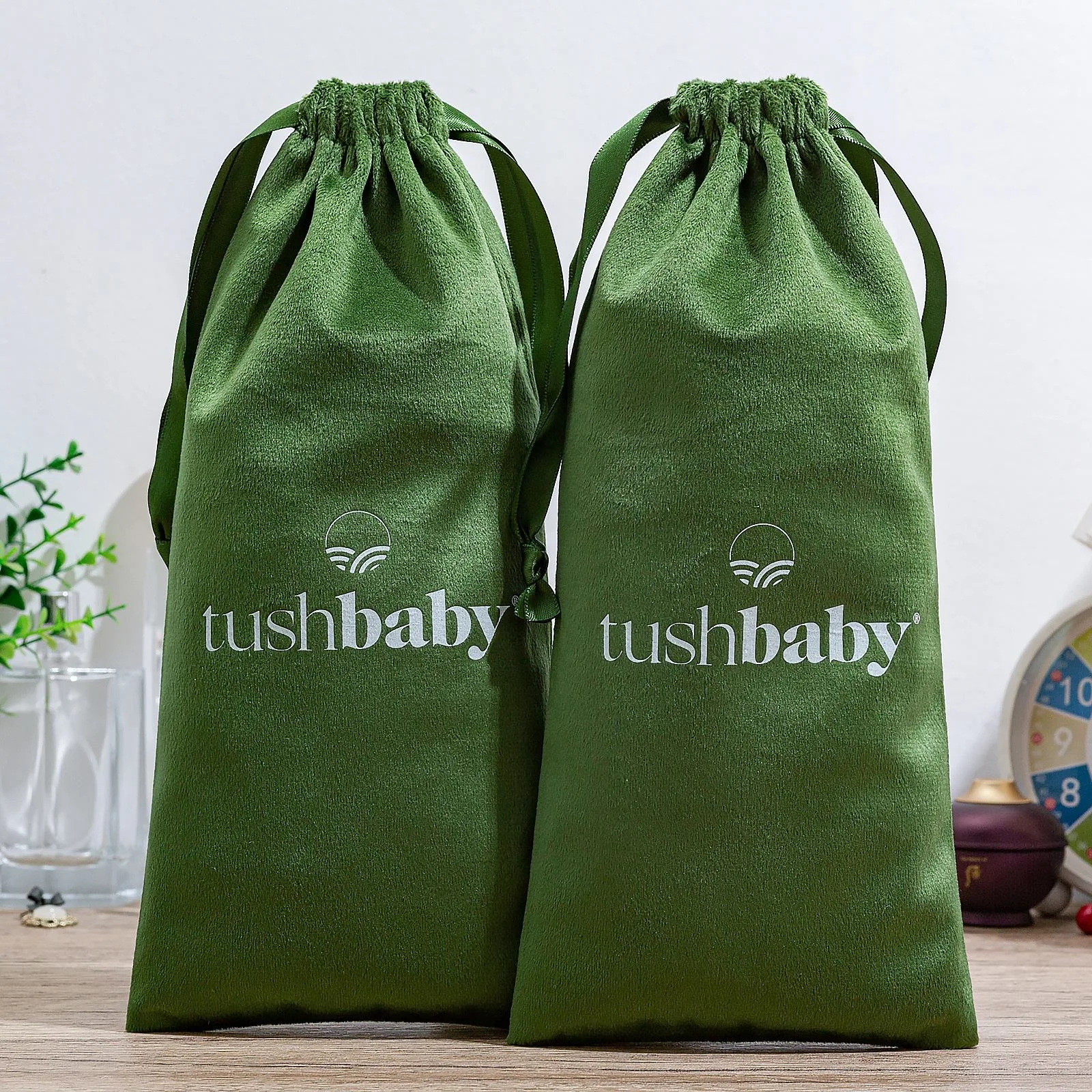 Green Microfiber Drawstring Pouch
