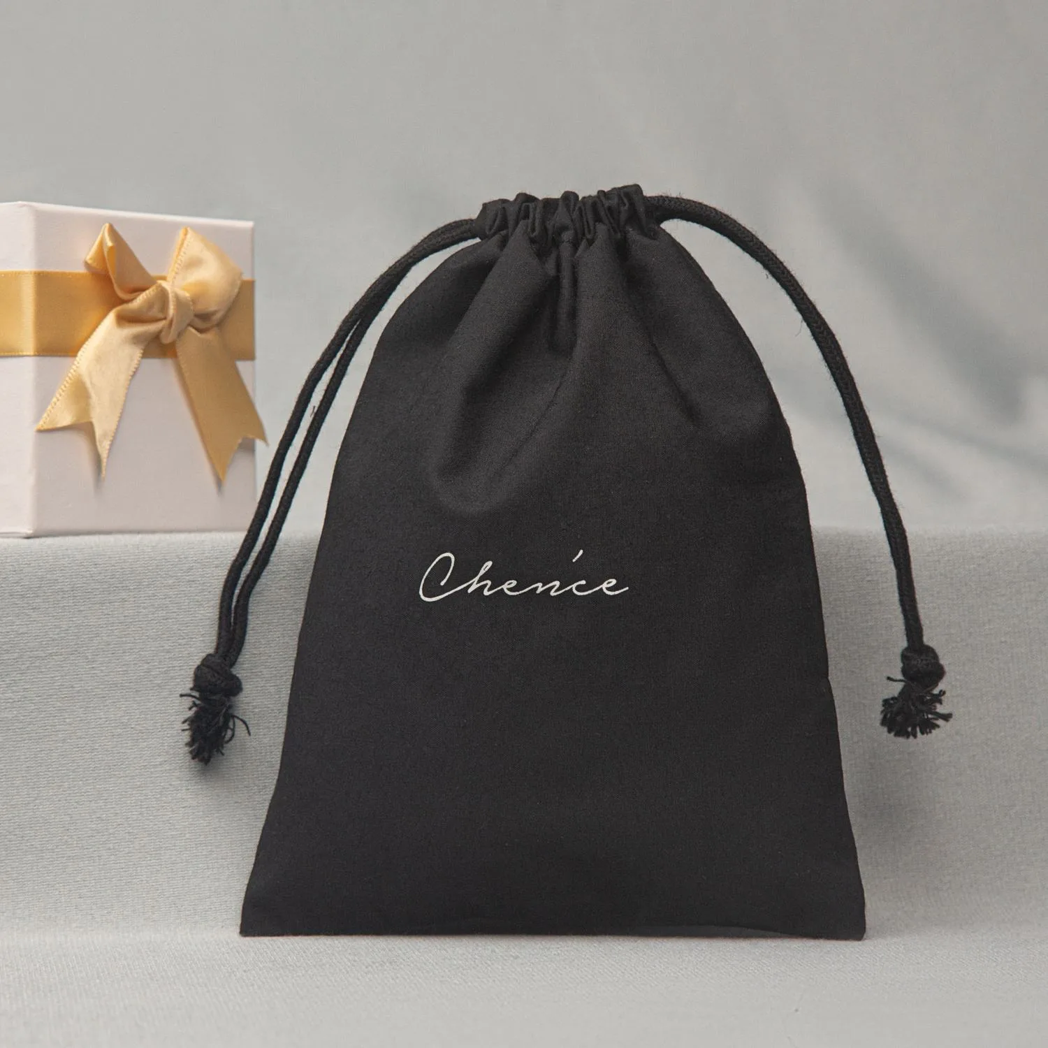 Black Cotton Drawstring Pouch