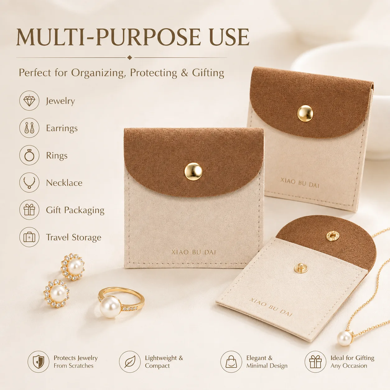 Cream Microfiber Envelope Pouch