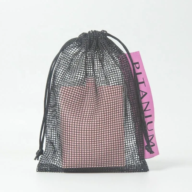 Black Mesh Drawstring Pouch