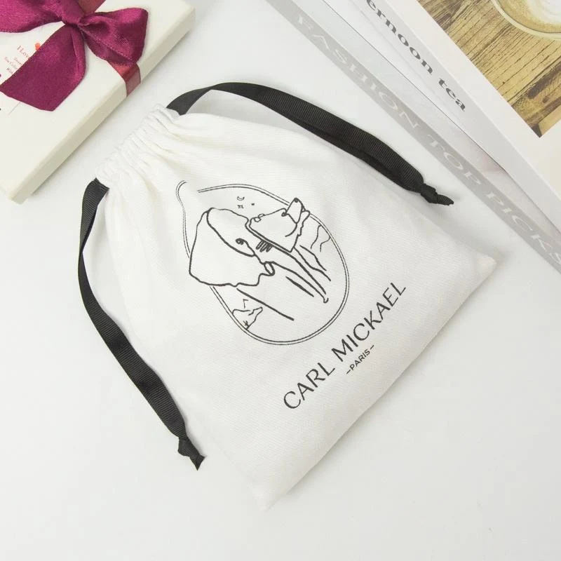 White Cotton Drawstring Pouch — image 3