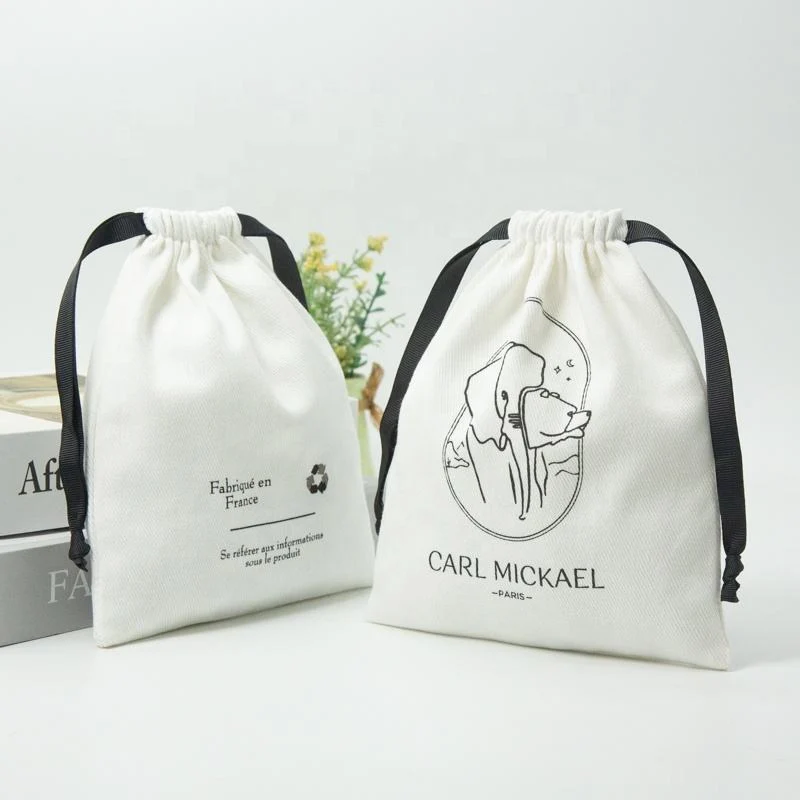 White Cotton Drawstring Pouch — image 2
