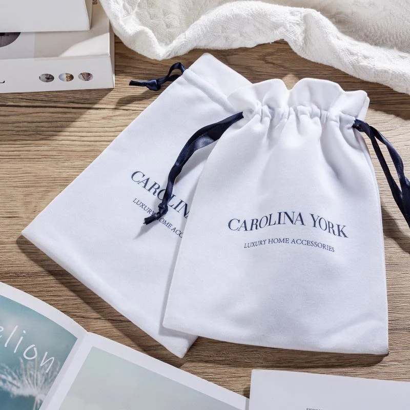 White Velvet Drawstring Pouch — image 5