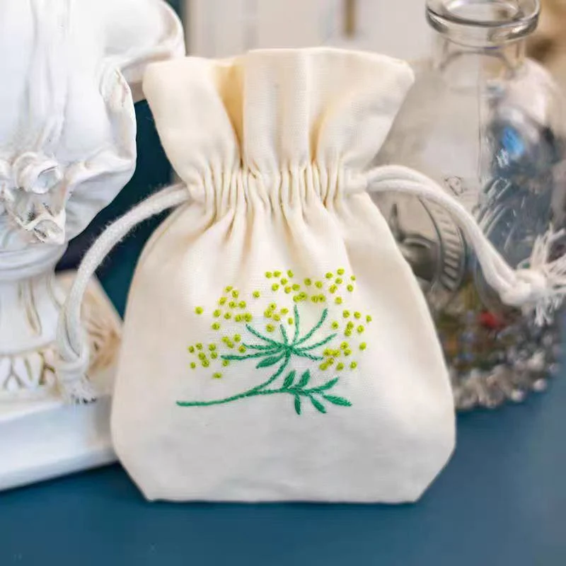 Beige Textured Fabric Drawstring Pouch — image 6