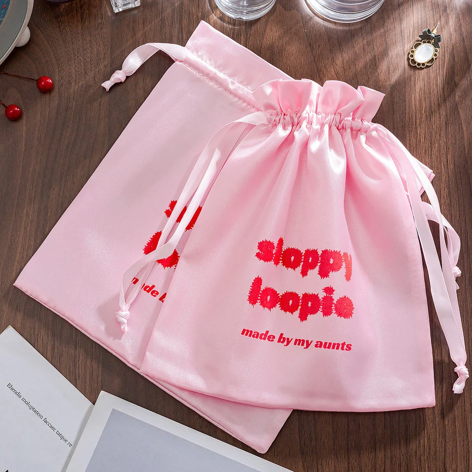Pink Satin Drawstring Pouch — image 3