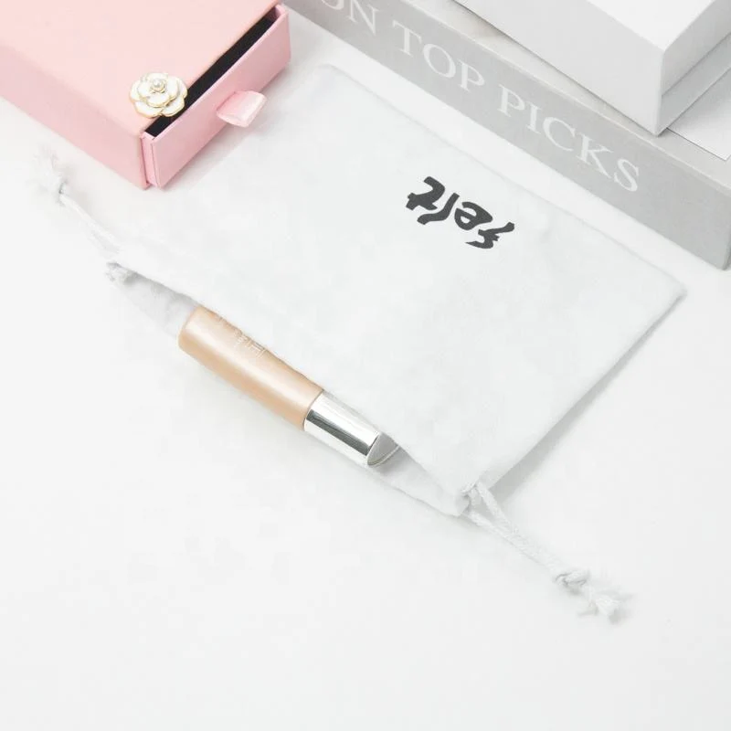 White Textured Fabric Drawstring Pouch — image 4