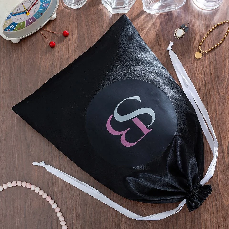 Black Satin Drawstring Pouch — image 2