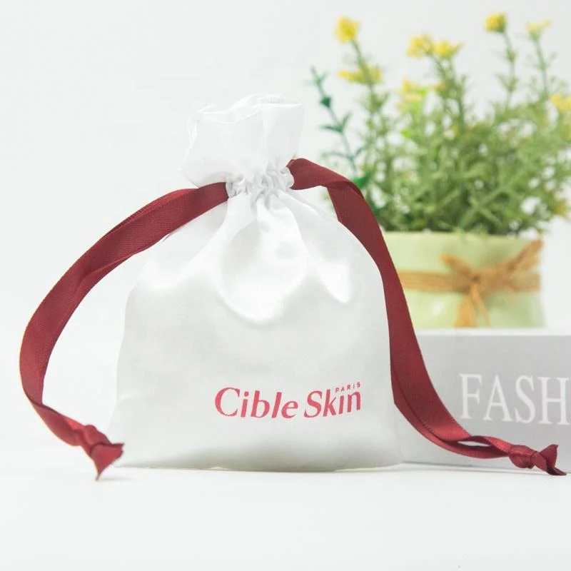White Satin Drawstring Pouch — image 2